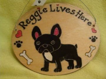 Personalised Puppy Dog Kennel Bed Run Wooden Oval Sign Personalised Any Breed /Colouration Phrasing Boston Bull Terrier