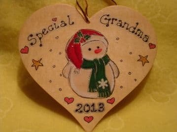 Personalised Snowman Wooden Heart  Christmas Tree Hanger Decoration personalised Unique Any phrasing and year