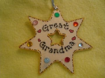 Personalised Wooden 7 pointed star Shaped Christmas Tree Hanger with gem Decorations Any Name