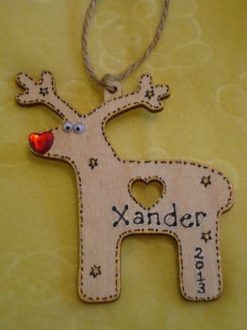 Personalised Wooden Reindeer Tree Hanger Decoration Shabby Christmas