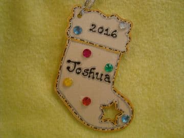Personalised Wooden Stocking Christmas Tree Hanger Decoration Shabby Chic Any Name 2016 or any Year