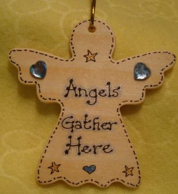 SALE** was £1.99 Angels Gather Here Inspirational Angel Wooden Hanger Sign Handmade Unique Shabby Chic Ready To Despatch