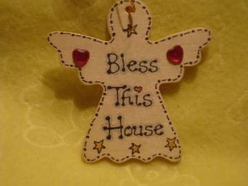 SALE** was £1.99 Bless This House Inspirational Angel Wooden Hanger Sign  Handmade Unique Shabby Chic Ready To Despatch