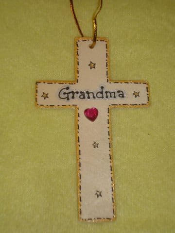 SALE** was £1.99 Grandma Memorial Cross Hanger for wall or tree Christmas Birthday Angelversary In Memory Unique Sign Ready To Despatch