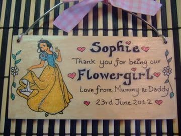 SNOW WHITE BRIDESMAID FLOWERGIRL MAID OF HONOUR PRINCESS WEDDING FAVOUR  PERSONALISED Handmade WOODEN SIGN PLAQUE