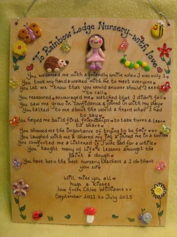 Thank You Personalised Nursery, School Classroom  or Playgroup Sign Plaque Poem Gift