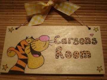 Tigger Tiger Head From Winnie the Pooh Personalised Unique Wooden Door Sign Playroom or Wendy House Plaque Handcrafted