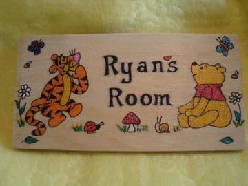 Tigger & Winnie The Pooh Bear  Personalised Room Flat Plaque Sign Wooden Bedroom Playroom Handmade Each One Unique OOAK
