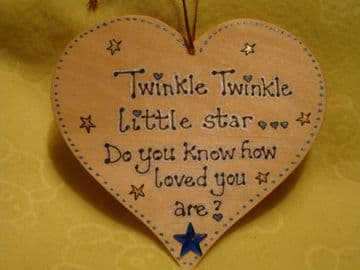 Twinkle Twinkle Little Star Do You Know How Loved You Are? wooden heart sign blue theme handmade