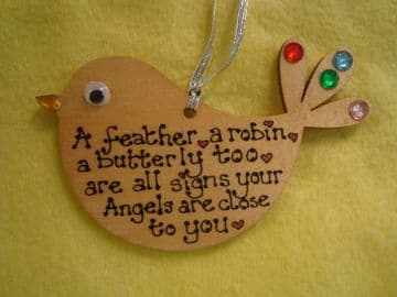 Wooden Christmas Tree Hanger Decoration A feather, a robin, a butterfly too, are all signs your angels are close to you
