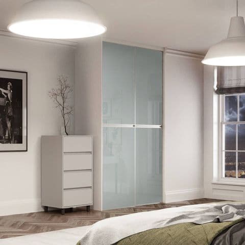 2x 762mm Minimalist Arctic White Glass Sliding Door Kit for an opening width of 1499mm