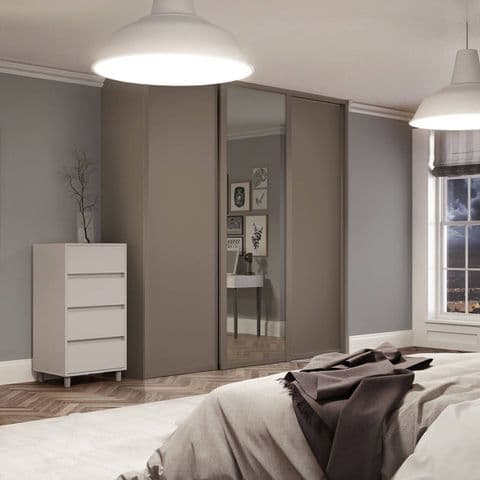 3 Doors and track: 2x 610mm Shaker Stone Grey frame and panel/1x mirror-for an opening width 1680mm
