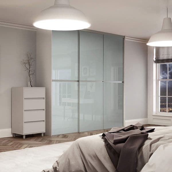 3x 914mm Minimalist Arctic White Glass Sliding Door Kit for an opening width of 2692mm
