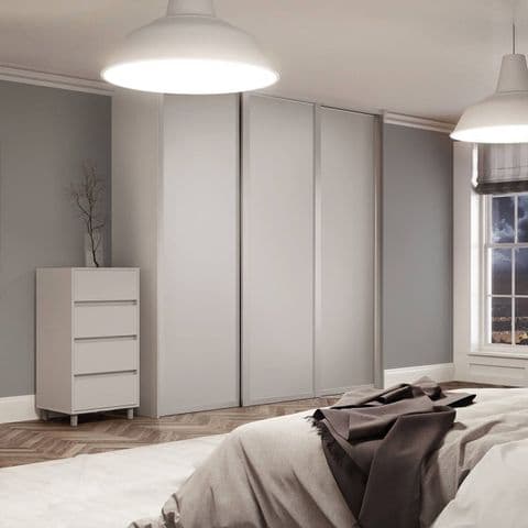 3x 914mm Shaker Cashmere frame and Cashmere panel sliding wardrobe KIT for an opening width 2592mm