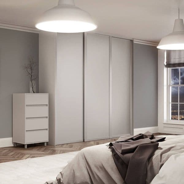 3x 914mm Shaker Cashmere frame and Cashmere panel sliding wardrobe KIT for an opening width 2592mm
