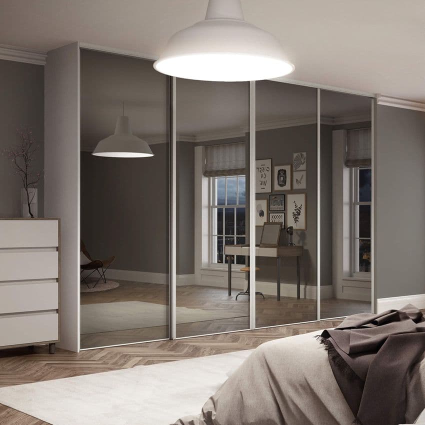 4x 762mm White frame and  Mirror sliding doors for an opening width of 2997mm