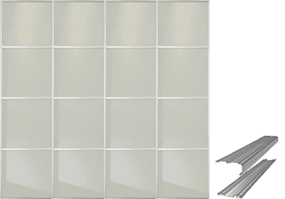 Contemporary Soft White Glass (4 Panel) Doors & Track Set to fit an opening width of 2387mm
