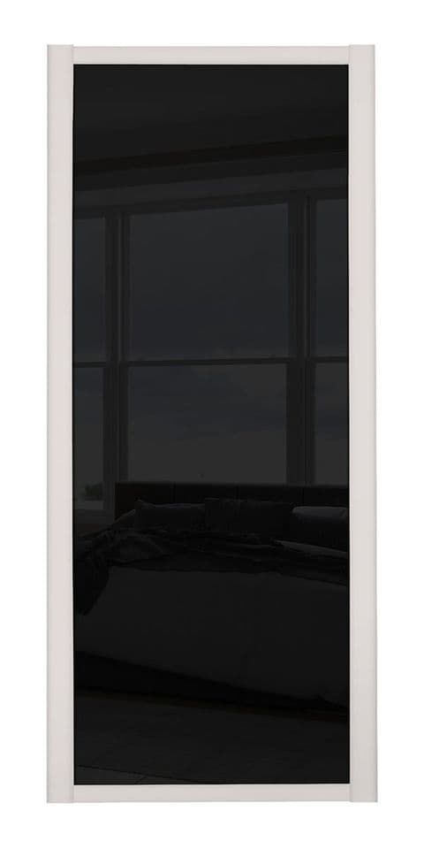 Shaker Sliding Wardrobe Door- CASHMERE FRAME- BLACK GLASS SINGLE PANEL