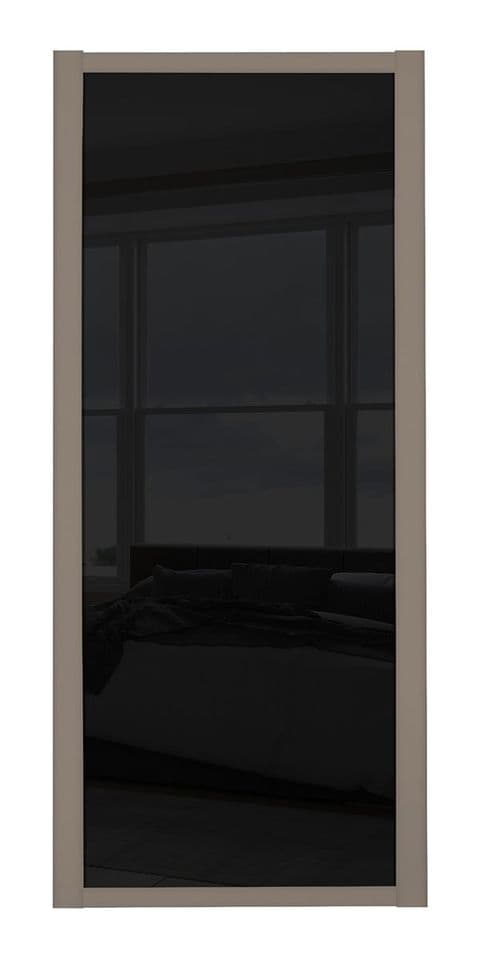 Shaker Sliding Wardrobe Door- STONE GREY FRAME- BLACK GLASS SINGLE PANEL