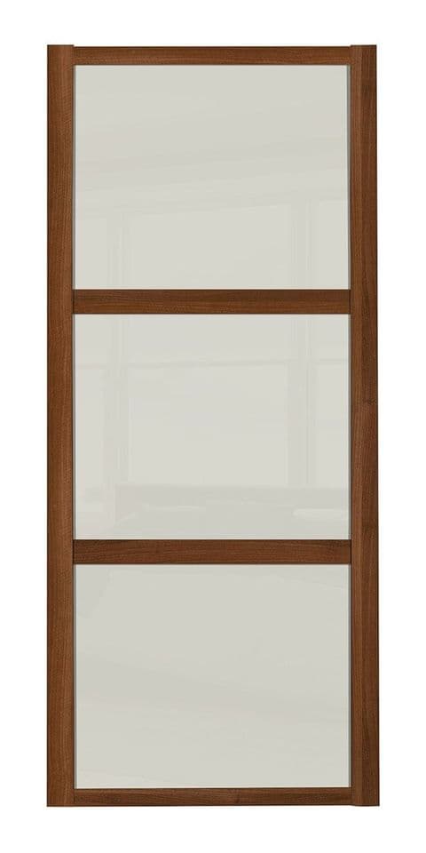 Shaker Sliding Wardrobe Door- WALNUT FRAME - 3  SOFT WHITE PANELS