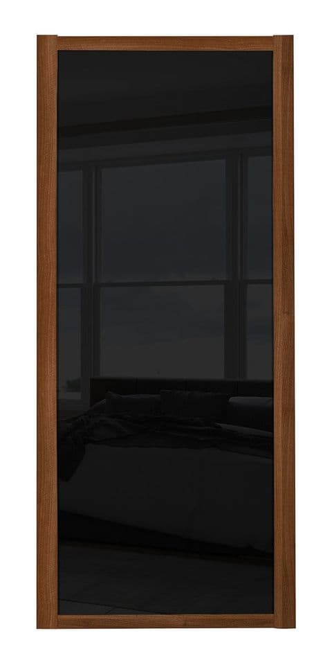 Shaker Sliding Wardrobe Door- WALNUT FRAME- BLACK GLASS  SINGLE PANEL