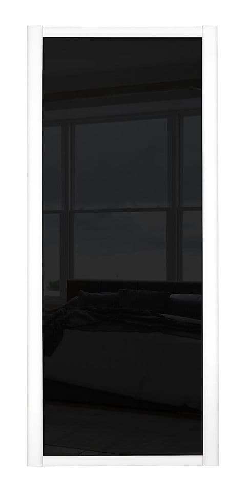 Shaker Sliding Wardrobe Door- WHITE FRAME- BLACK GLASS GLASS SINGLE PANEL
