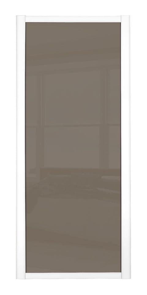 Shaker Sliding Wardrobe Door- WHITE FRAME- CAPPUCCINO GLASS SINGLE PANEL