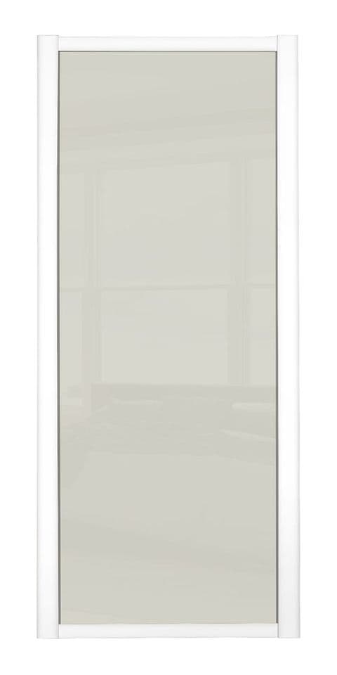 Shaker Sliding Wardrobe Door- WHITE FRAME- SOFT WHITE GLASS SINGLE PANEL