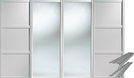 Shaker Style White 2 Panel & 2 Mirror Doors & Track Set to suit an opening width of 3607mm
