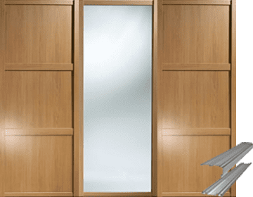 Shaker Style Windsor Oak 2 Panel & 1 Mirror Door & Track Set to suit an opening width of 1778mm