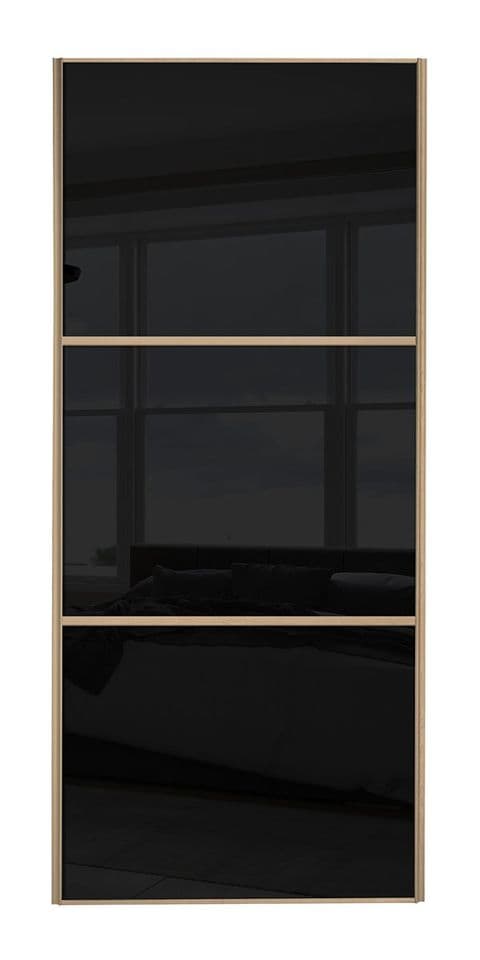 Wideline sliding wardrobe door, Maple frame/ Black glass