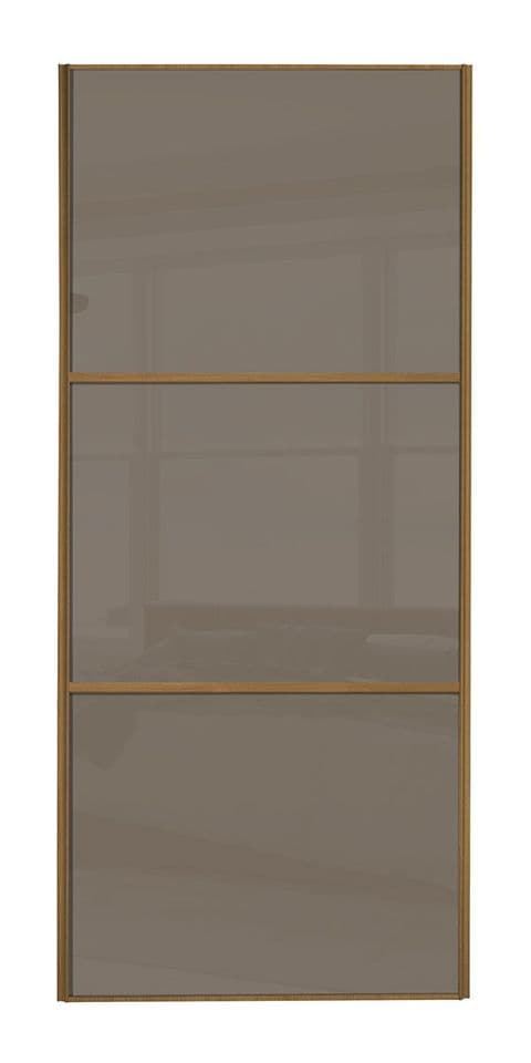 Wideline sliding wardrobe door, Oak frame/ Cappuccino glass