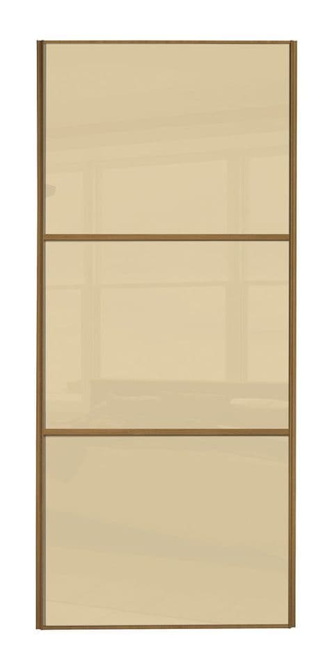 Wideline sliding wardrobe door, Oak frame/ Cream glass