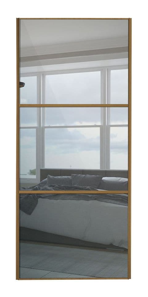 Wideline sliding wardrobe door, Oak frame/ Mirror