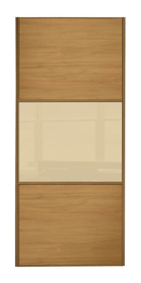 Wideline sliding wardrobe door, Oak frame, Oak-Cream-Oak