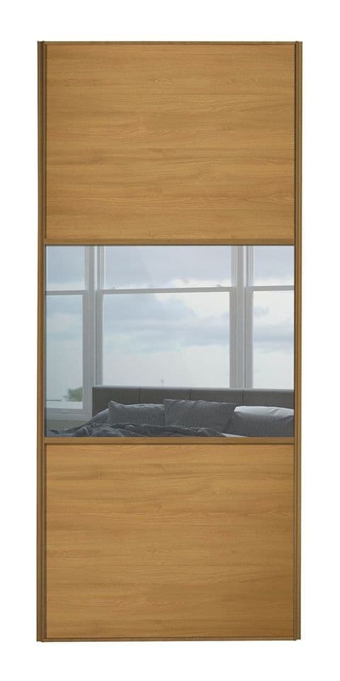 Wideline sliding wardrobe door, Oak frame, Oak-Mirror-Oak