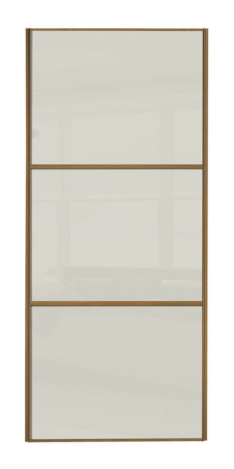 Wideline sliding wardrobe door, Oak frame/ Soft white glass