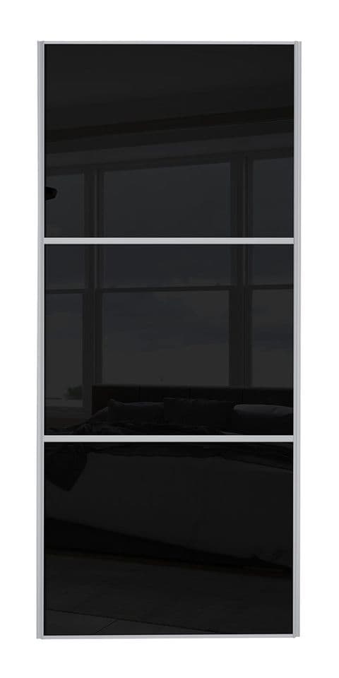 Wideline sliding wardrobe door, Silver frame/ Black glass