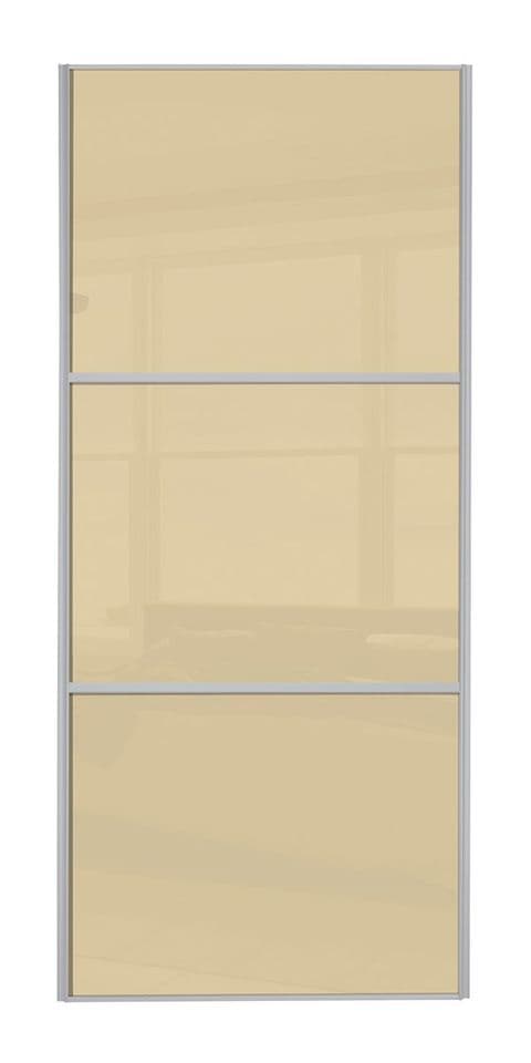 Wideline sliding wardrobe door, Silver frame/ Cream glass
