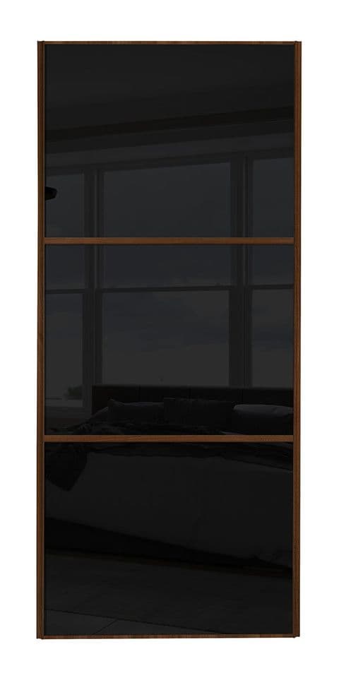 Wideline sliding wardrobe door, Walnut frame/ Black glass