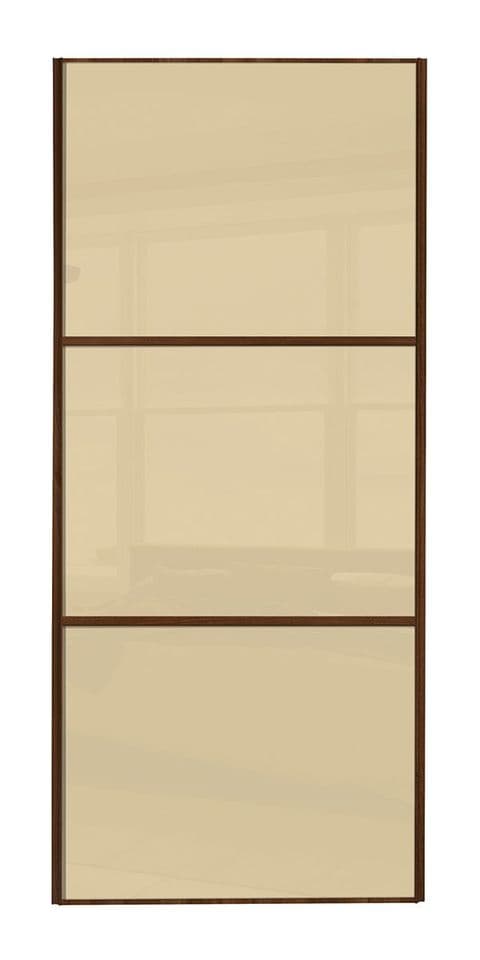 Wideline sliding wardrobe door, Walnut frame/ Cream glass