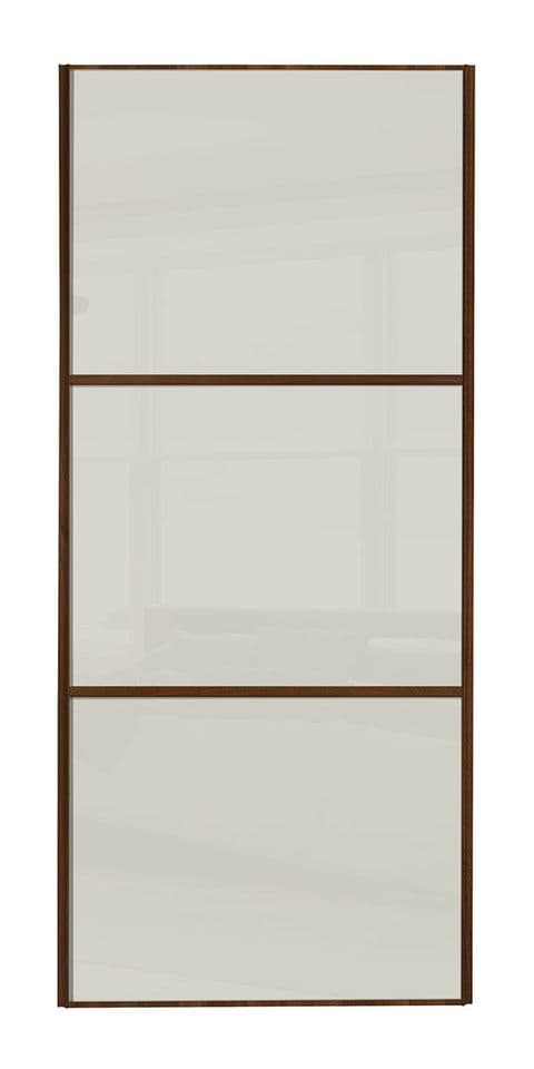 Wideline sliding wardrobe door, Walnut frame/ Soft white glass