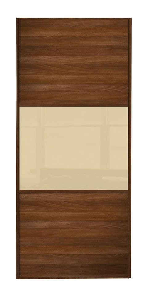Wideline sliding wardrobe door, Walnut frame, Walnut-Cream-Walnut