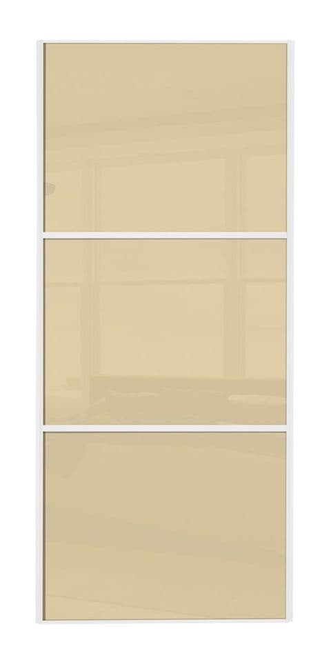 Wideline sliding wardrobe door, White frame/ Cream glass