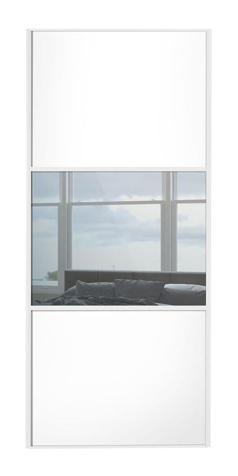 Wideline sliding wardrobe door, White frame, White-Mirror-White