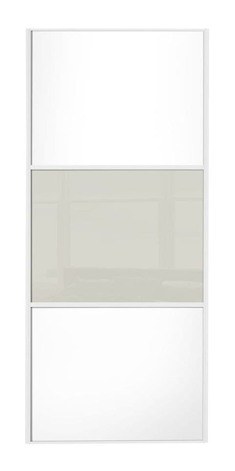 Wideline sliding wardrobe door, White frame, White-Soft white-White